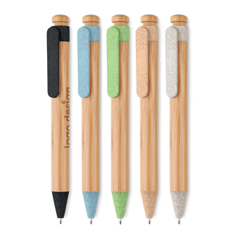 Kuglepen i hvedestrå og bambus | Gravering